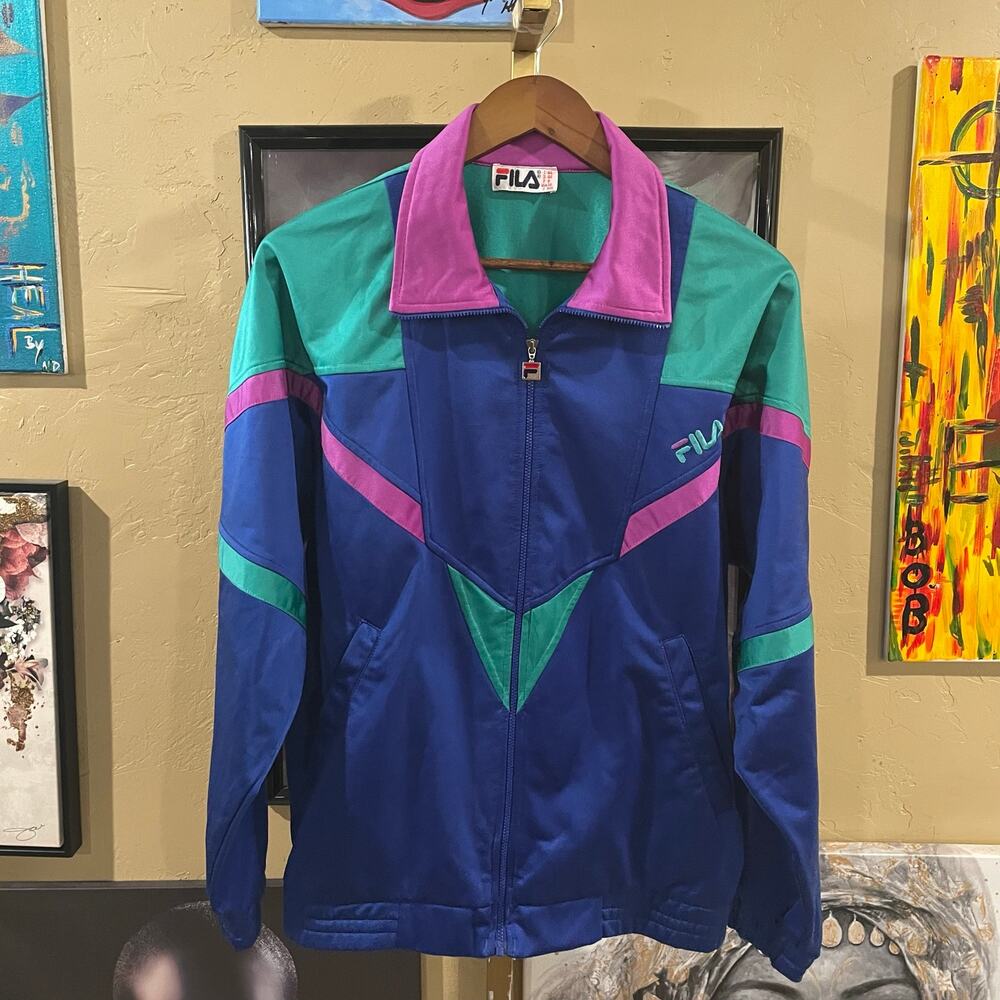 80s Fila Vintage Euro Imported Colorblock Retro Grunge Track Jacket Size Medium